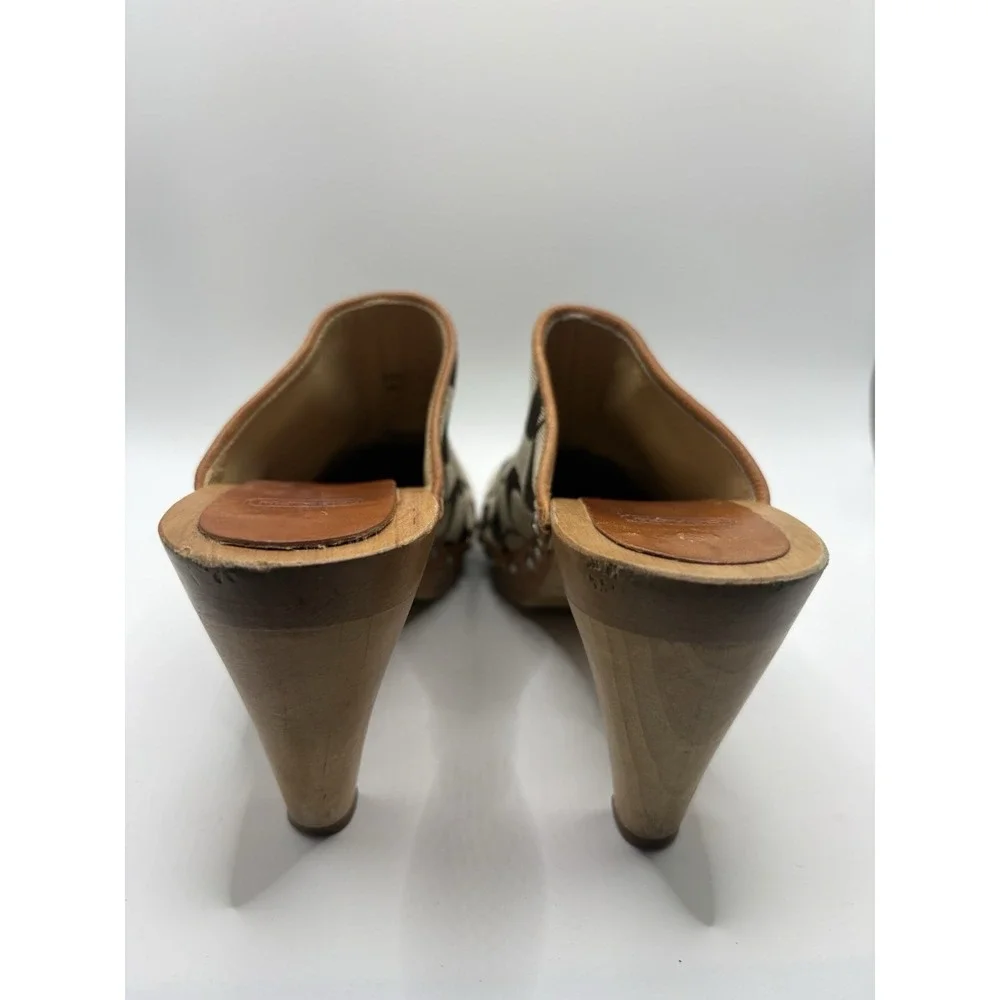 Coach Felicity Signature C Clog Mules Women's 7 Wood Heels Made Italy P058 G02